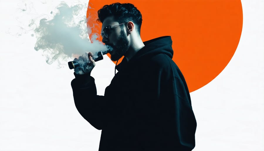 A still from a music video where a Canadian musician is seen vaping, adding to the video’s aesthetic